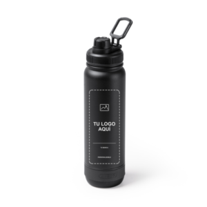 Bidón térmico con altavoz Nufrik personalizado con la marca «Tu logo aquí» en el frontal