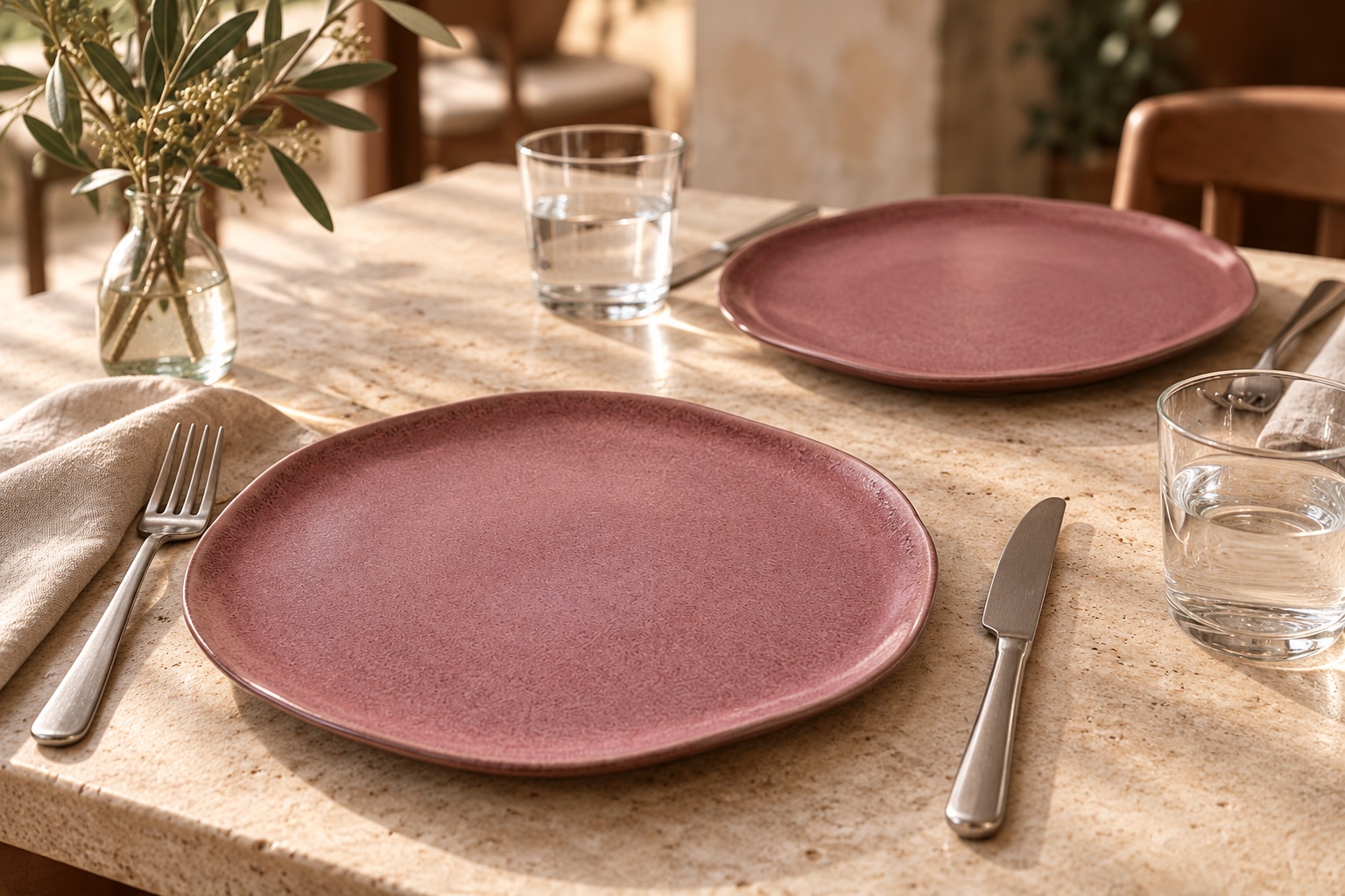 Recreación con IA de una mesa de restaurante para dos con platos Nova
